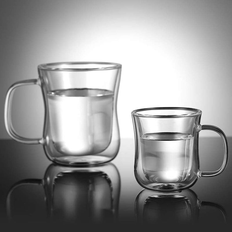 ecooe Espresso Cups 4 Oz Double Walled Glasses Coffee Mugs Set of 2, Clear Glass Coffee Cups with Handle, Insulated Coffee Mug Borosilicate Heat Resistant Double Wall Glass Espresso Coffee Cups - Image 5